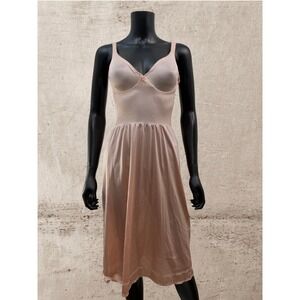 Olga Slip Dress 36C Nude Pink Lingerie Built In Bra Bodysilk Nylon Vintage